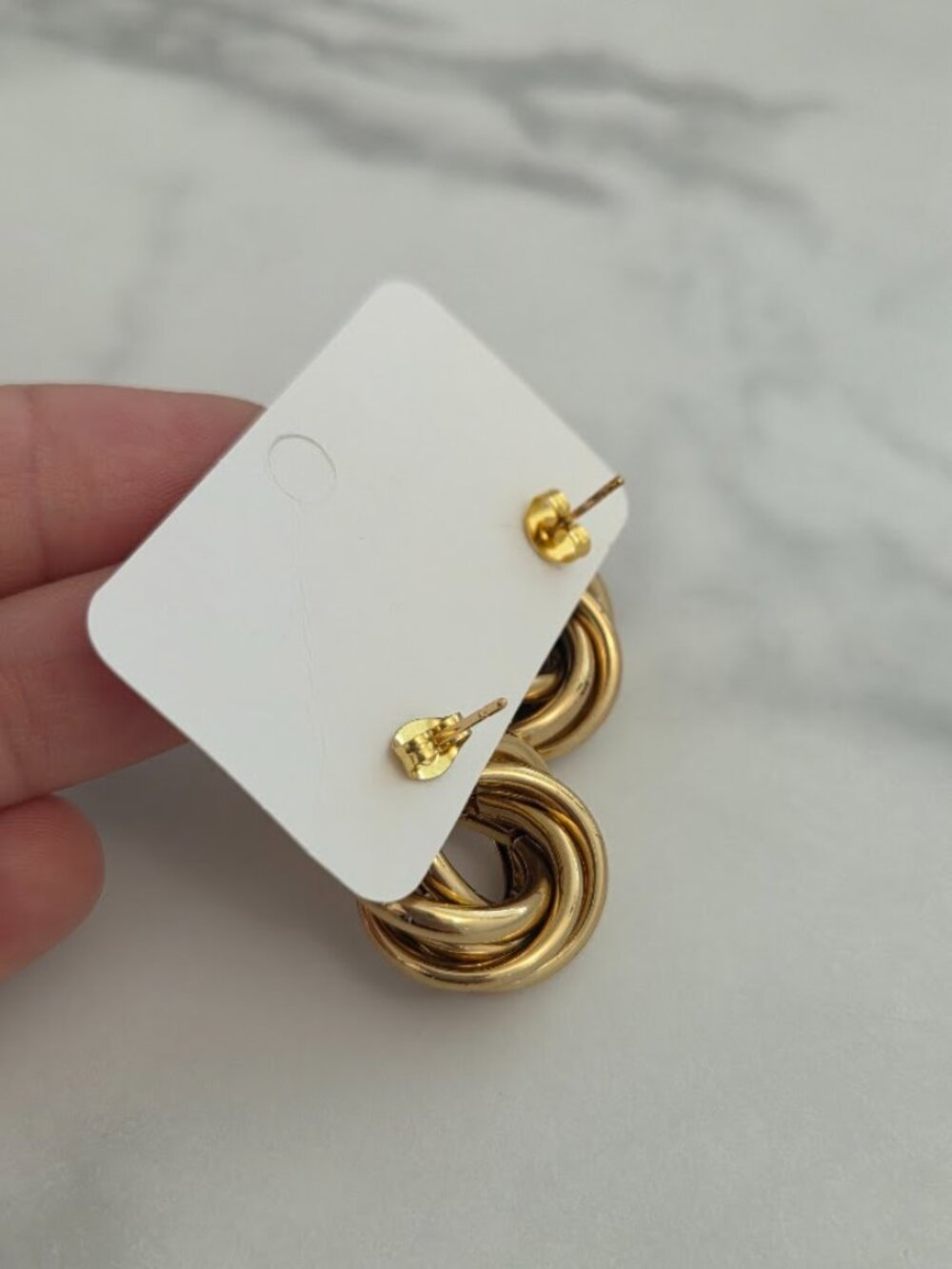 Gold Stainless Steel Woven Love Knot Stud Earrings Chunky Textured Swirl Hoop - Picture 4 of 11